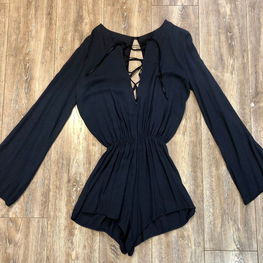 Brandy Melville Long Sleeve Navy Blue Romper